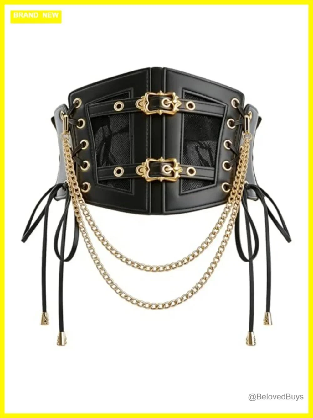 Black Elastic Underbust Corset Belt Women Vintage Wide Lace-up Leather Waspie